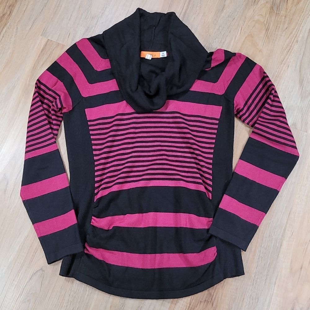 💜One A Maroon Boysenberry & Black Striped Cowl Neck Sweater Medium